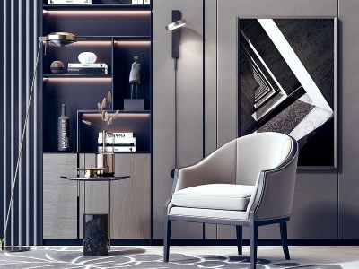 3d现代单人沙发椅书柜组合模型