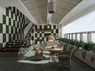 现代阳台花园植物墙模型3d模型