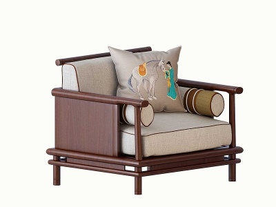 3d新中式休闲单人沙发模型