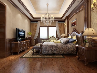 3d美式卧室模型