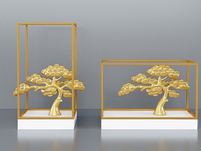 3d大相莲花新中式金属松树模型