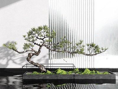 新中式景观绿植摆件模型