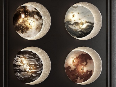 3d现代简约月食壁灯模型