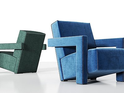 现代绒布单人沙发组合模型3d模型