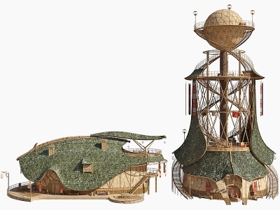 3d古代建筑住宅房子塔楼模型