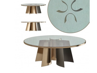 现代金属脚拼玻璃圆桌模型