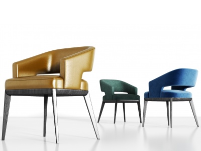 现代实木皮革绒布单椅组合模型3d模型