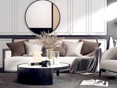 现代轻奢客厅沙发茶几组合模型3d模型