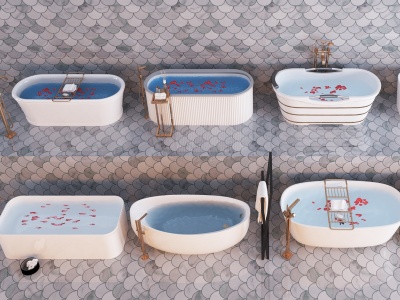 现代浴缸卫浴花洒组合模型