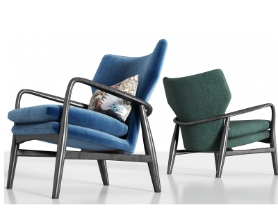 现代实木轻奢绒布单椅组合模型3d模型
