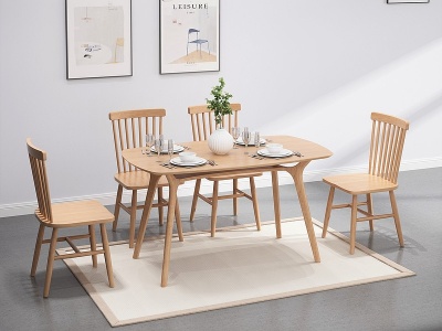 北欧实木餐桌餐椅模型