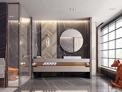 3d现代轻奢卫生间浴柜模型