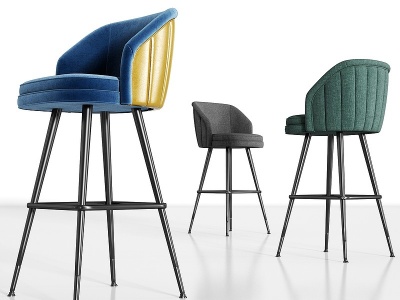现代金属皮革绒布吧椅组合3d模型