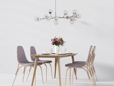 3d北欧餐桌椅实木餐桌模型