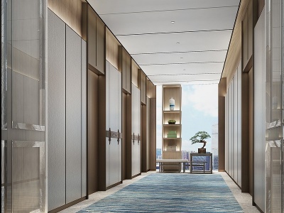 新中式酒店电梯厅模型3d模型