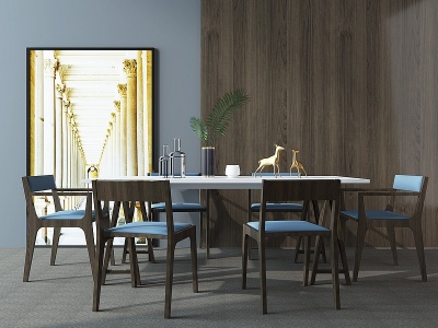 3d北欧餐桌椅餐厅装饰摆件模型