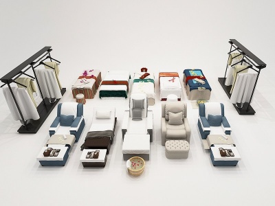 3d现代美容按摩床椅组合模型