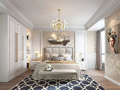 现代轻奢卧室现代床品组合3d模型