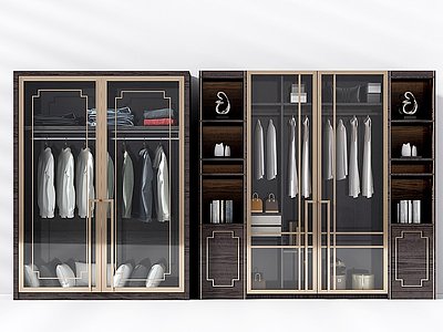 3d新中式衣柜组合模型
