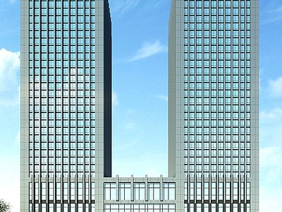 3d现代双子办公楼酒店模型