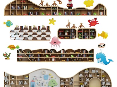 3d现代图书馆书柜装饰边柜模型