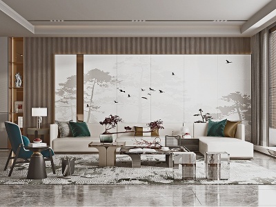 3d新中式轻奢客厅模型