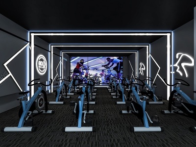 3d现代健身房动感单车室模型