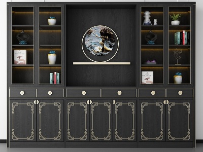 3d新中式书柜装饰模型