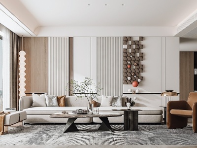 3d现代客厅沙发单椅茶几模型