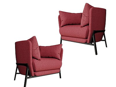 现代铁艺棉麻沙发单椅模型
