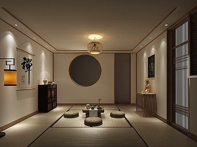 3d新中式茶室佛堂模型