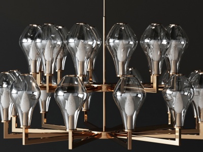 3d现代轻奢金属玻璃吊灯模型