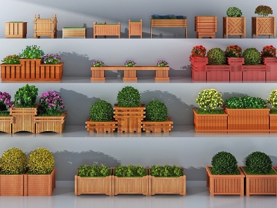 欧式木质花槽花池花箱模型