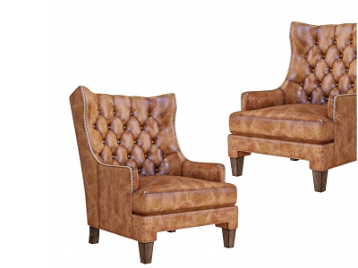 欧式皮革棕黄单人沙发椅模型