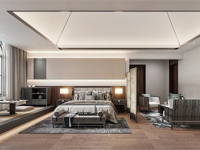现代中式卧室3d模型