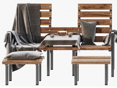 3d现代户外休闲椅长椅模型