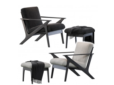 3d现代北欧实木布艺休闲椅模型