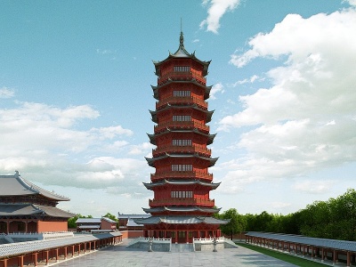 中式佛塔寺庙模型3d模型