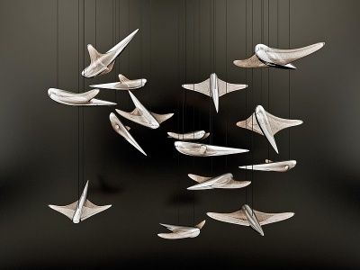 3d现代金属飞鸟装饰吊灯模型