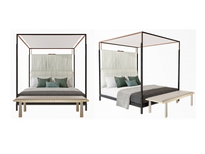 3d新中式木架子双人床模型