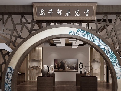 中式文化馆门头展厅模型3d模型