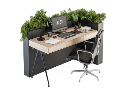 3d北欧员工办公桌椅模型