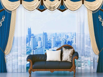 3d欧式贵妃椅窗帘模型