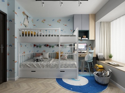 3d儿童房高低床双人床模型