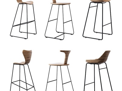 3d北欧铁艺木质吧椅模型