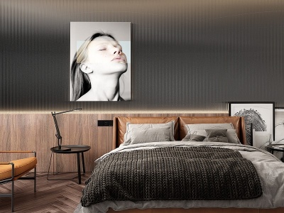 3d现代轻奢卧室双人床组合模型