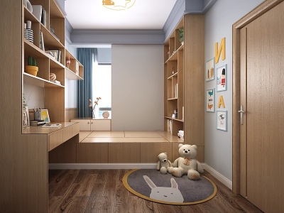 3d现代书房榻榻米卧室模型
