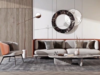 现代沙发,茶几组合模型