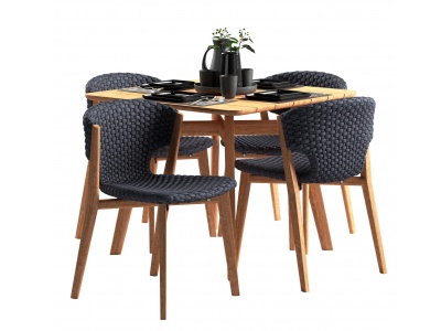 现代实木方形四人餐桌椅模型3d模型