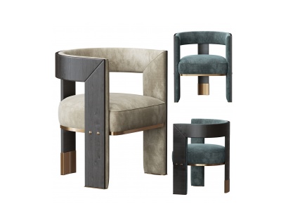 3d现代实木布艺单椅模型